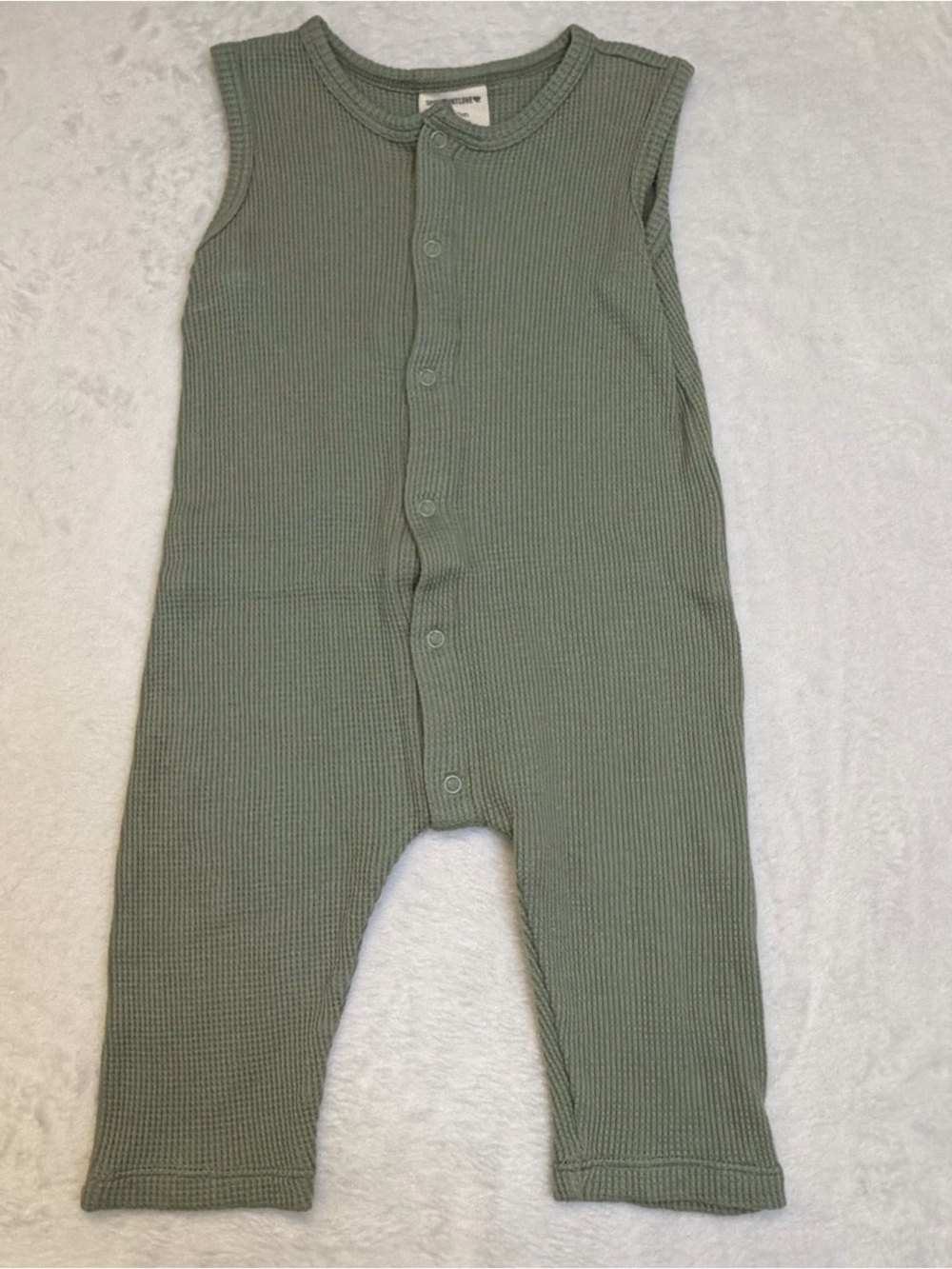 Spearmint Love Waffle Snap-Front One-Piece Romper in Sage Green 6-12 months